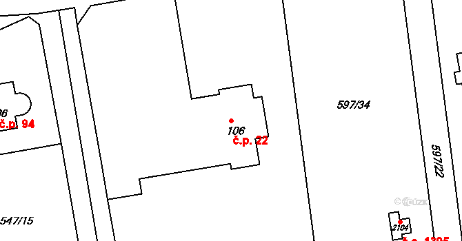Pikovice 22, Hradištko na parcele st. 106 v KÚ Hradištko pod Medníkem, Katastrální mapa