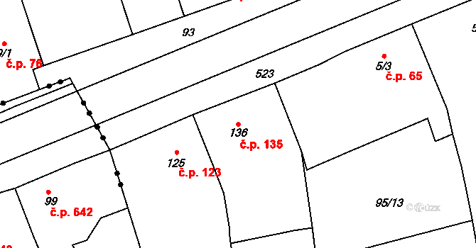 Rudná 135 na parcele st. 136 v KÚ Dušníky u Rudné, Katastrální mapa