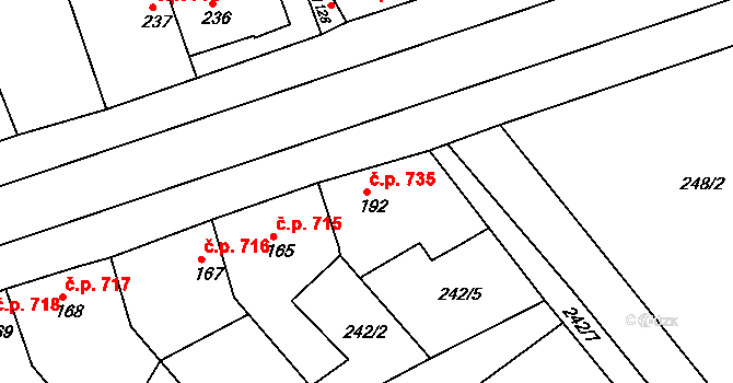Rudná 735 na parcele st. 192 v KÚ Hořelice, Katastrální mapa