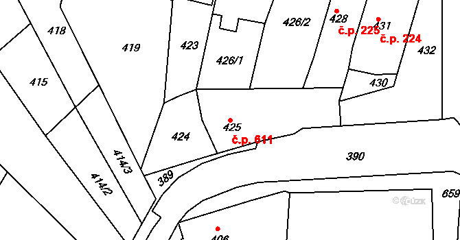 Česká Skalice 611 na parcele st. 425 v KÚ Česká Skalice, Katastrální mapa