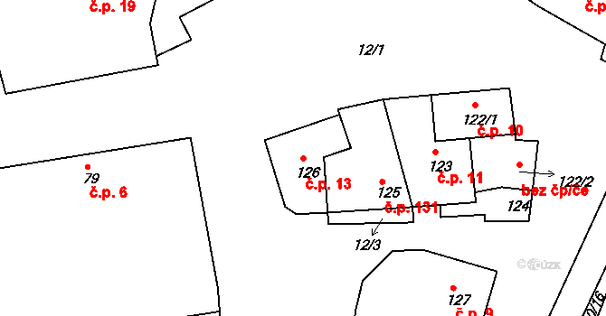 Lažany 13 na parcele st. 126 v KÚ Lažany, Katastrální mapa