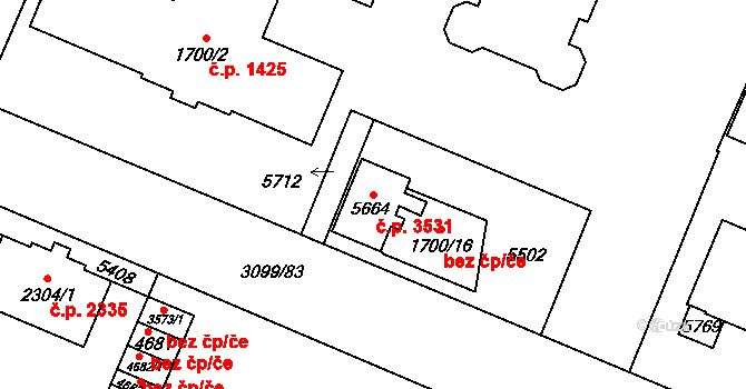 Břeclav 3531 na parcele st. 5664 v KÚ Břeclav, Katastrální mapa