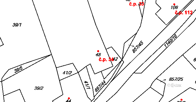 Hrabová 34 na parcele st. 48 v KÚ Hrabová u Dubicka, Katastrální mapa