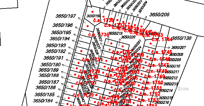 Jindřichův Hradec III 1761, Jindřichův Hradec na parcele st. 3650/223 v KÚ Jindřichův Hradec, Katastrální mapa