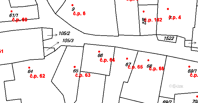 Lhenice 64 na parcele st. 66 v KÚ Lhenice, Katastrální mapa