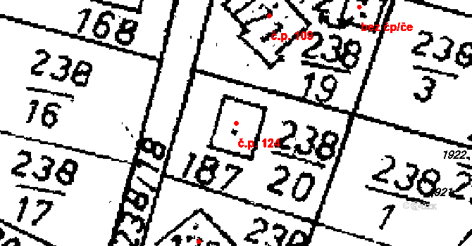 Chlístovice 124 na parcele st. 187 v KÚ Chlístovice, Katastrální mapa