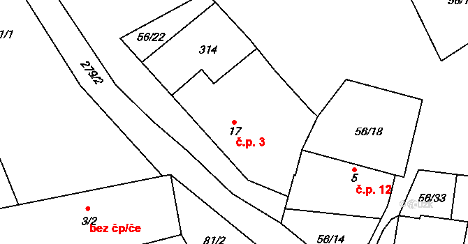 Čavyně 3, Vodňany na parcele st. 17 v KÚ Čavyně, Katastrální mapa