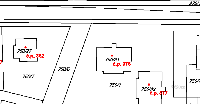 Zruč 376, Zruč-Senec na parcele st. 750/31 v KÚ Zruč, Katastrální mapa