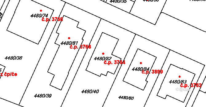 Znojmo 3764 na parcele st. 4480/82 v KÚ Znojmo-město, Katastrální mapa