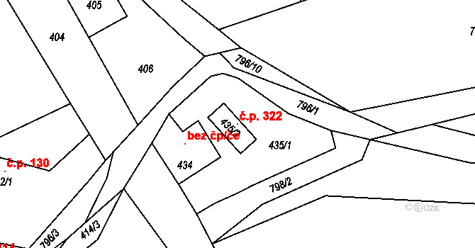 Netvořice 322 na parcele st. 435/2 v KÚ Netvořice, Katastrální mapa