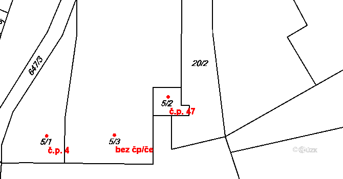 Brocná 47, Skuhrov nad Bělou na parcele st. 5/2 v KÚ Brocná, Katastrální mapa
