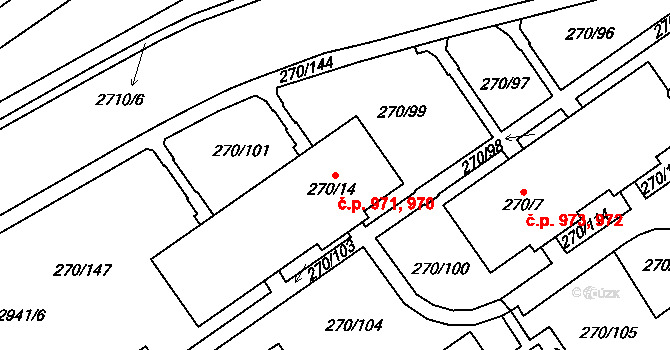 Dobruška 970,971 na parcele st. 270/14 v KÚ Dobruška, Katastrální mapa