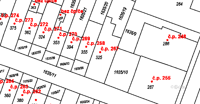 Hluboké Mašůvky 267 na parcele st. 325 v KÚ Hluboké Mašůvky, Katastrální mapa