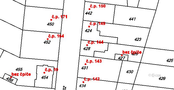 Přerov XII-Žeravice 144, Přerov na parcele st. 428 v KÚ Žeravice, Katastrální mapa