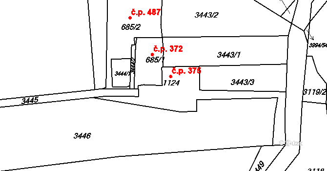 Lipník nad Bečvou I-Město 375, Lipník nad Bečvou na parcele st. 1124 v KÚ Lipník nad Bečvou, Katastrální mapa