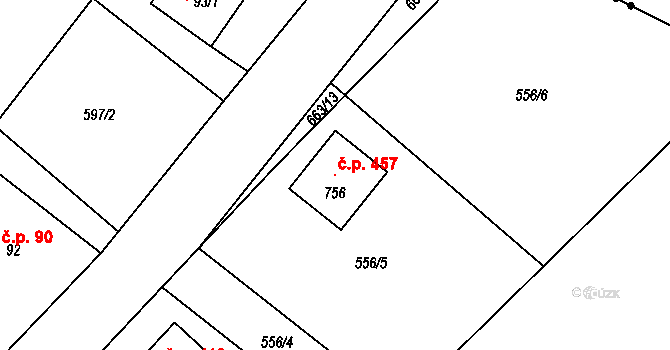 Hradiště 457, Písek na parcele st. 756 v KÚ Hradiště u Písku, Katastrální mapa