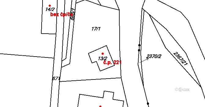 Josefův Důl 221 na parcele st. 13/2 v KÚ Josefův Důl u Jablonce nad Nisou, Katastrální mapa