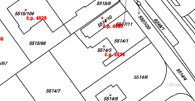 Jihlava 2529 na parcele st. 5514/3 v KÚ Jihlava, Katastrální mapa