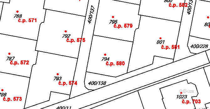 Horoměřice 580 na parcele st. 794 v KÚ Horoměřice, Katastrální mapa