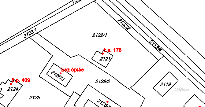 Mníšek pod Brdy 175 na parcele st. 2121 v KÚ Mníšek pod Brdy, Katastrální mapa