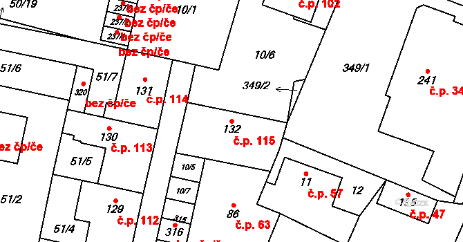 Hospozín 115 na parcele st. 132 v KÚ Hospozín, Katastrální mapa