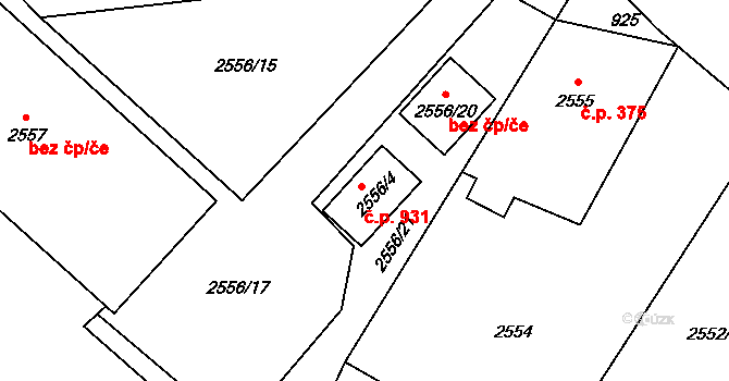 Nový Bor 931 na parcele st. 2556/4 v KÚ Nový Bor, Katastrální mapa