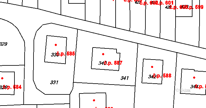 Horní Těrlicko 587, Těrlicko na parcele st. 340 v KÚ Horní Těrlicko, Katastrální mapa