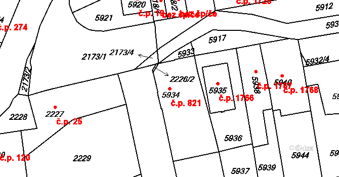 Kročehlavy 821, Kladno na parcele st. 5934 v KÚ Kročehlavy, Katastrální mapa
