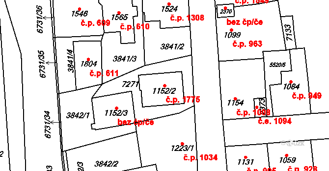 Kraslice 1775 na parcele st. 1152/2 v KÚ Kraslice, Katastrální mapa