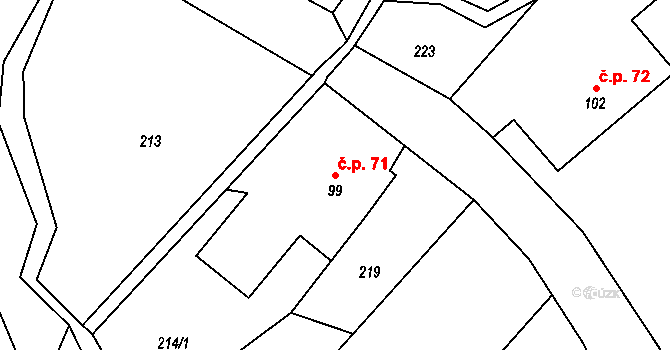 Václavice 71, Hrádek nad Nisou na parcele st. 99 v KÚ Václavice u Hrádku nad Nisou, Katastrální mapa