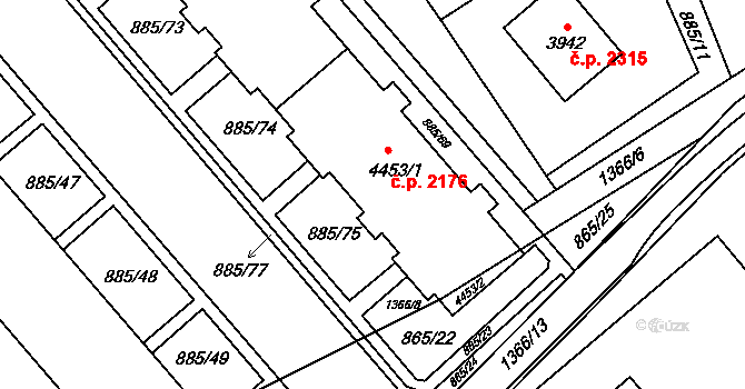 Blansko 2176 na parcele st. 4453/1 v KÚ Blansko, Katastrální mapa