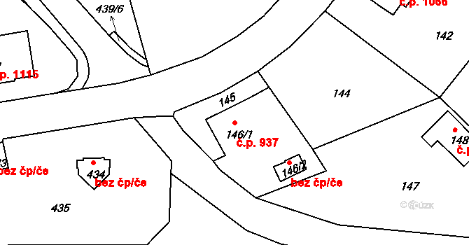Děčín IV-Podmokly 937, Děčín na parcele st. 146/1 v KÚ Podmokly, Katastrální mapa