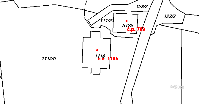 Ostravice 1105 na parcele st. 1118 v KÚ Staré Hamry 2, Katastrální mapa