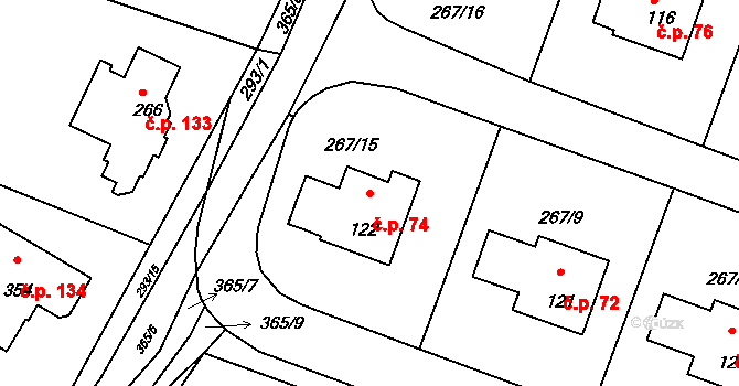 Bradlec 74 na parcele st. 122 v KÚ Bradlec, Katastrální mapa