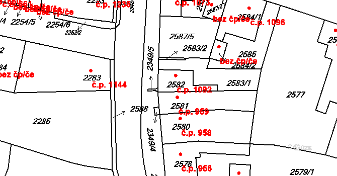 Tachov 1092 na parcele st. 2582 v KÚ Tachov, Katastrální mapa