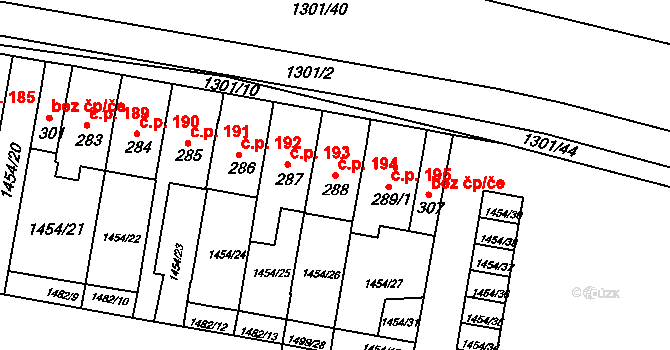 Litenčice 194 na parcele st. 288 v KÚ Litenčice, Katastrální mapa
