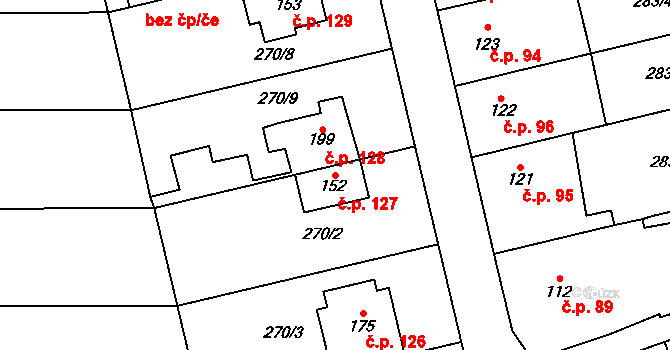 Kožušany 127, Kožušany-Tážaly na parcele st. 152 v KÚ Kožušany, Katastrální mapa