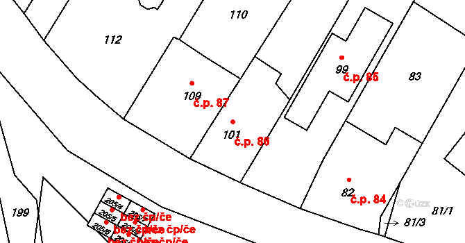 Boršov nad Vltavou 86 na parcele st. 101 v KÚ Boršov nad Vltavou, Katastrální mapa
