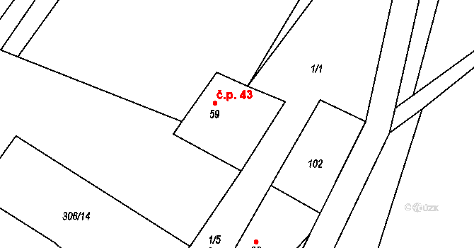 Dřemčice 43, Třebívlice na parcele st. 59 v KÚ Dřemčice, Katastrální mapa