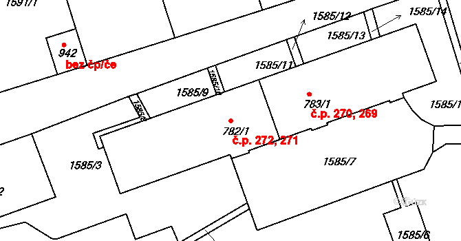 Děčín IX-Bynov 271,272, Děčín na parcele st. 782/1 v KÚ Bynov, Katastrální mapa