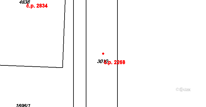 Rožnov pod Radhoštěm 2268 na parcele st. 3010 v KÚ Rožnov pod Radhoštěm, Katastrální mapa