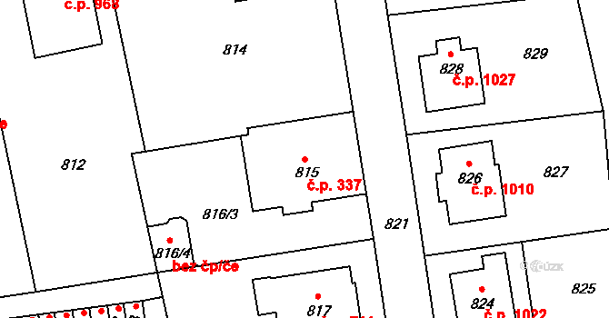 Valašské Meziříčí 337 na parcele st. 815 v KÚ Valašské Meziříčí-město, Katastrální mapa