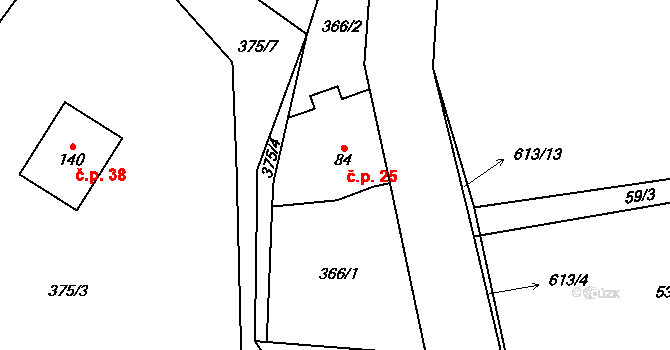 Cidlina 25, Železnice na parcele st. 84 v KÚ Cidlina, Katastrální mapa