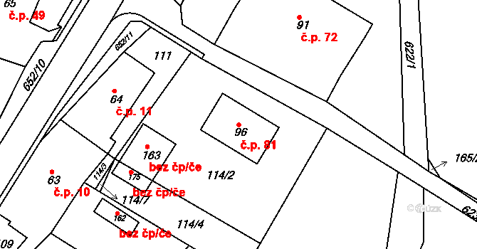 Říčky 81, Orlické Podhůří na parcele st. 96 v KÚ Říčky u Orlického Podhůří, Katastrální mapa