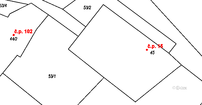 Jezdovice 15 na parcele st. 45 v KÚ Jezdovice, Katastrální mapa
