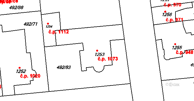 Lysá nad Labem 1073 na parcele st. 1253 v KÚ Lysá nad Labem, Katastrální mapa