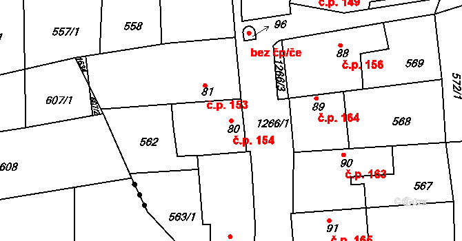 Vranová Lhota 154 na parcele st. 80 v KÚ Vranová, Katastrální mapa