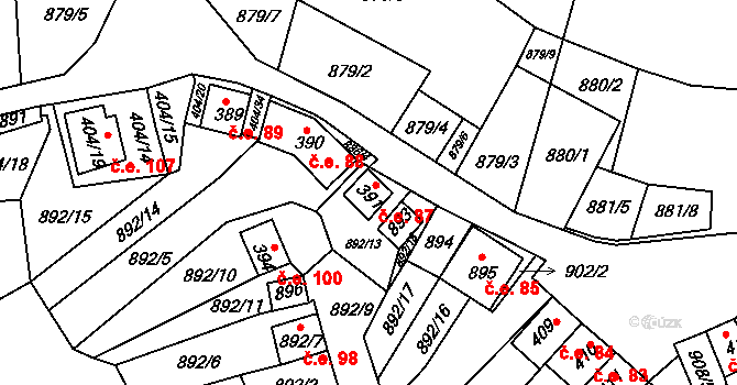 Chvalovice 87 na parcele st. 391 v KÚ Chvalovice, Katastrální mapa