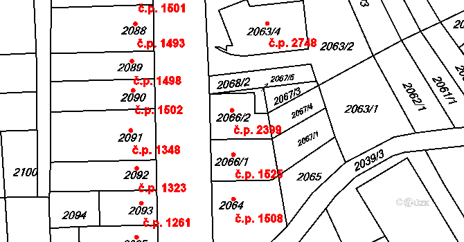 Líšeň 2399, Brno na parcele st. 2066/2 v KÚ Líšeň, Katastrální mapa