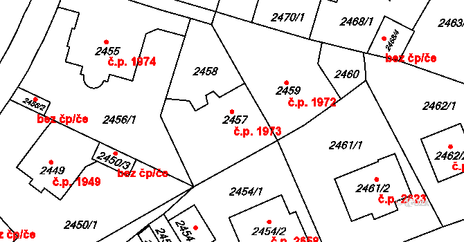 Teplice 1973 na parcele st. 2457 v KÚ Teplice, Katastrální mapa